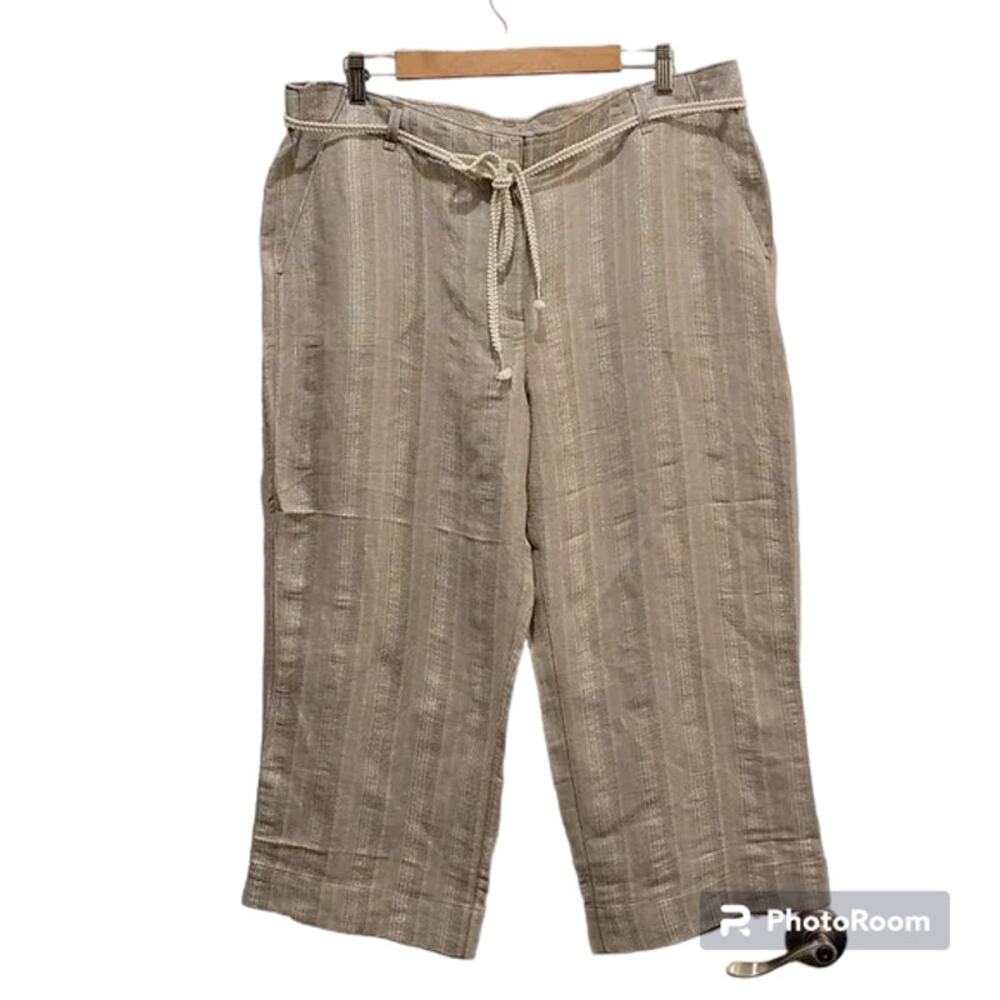 Tommy Bahama Linen Striping Silver Crop Pants, 16